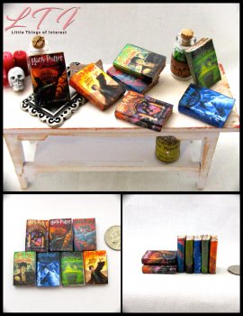 POPULAR BOY WIZARD SERIES Miniature One Inch Scale Set of 7 Prop Faux Books